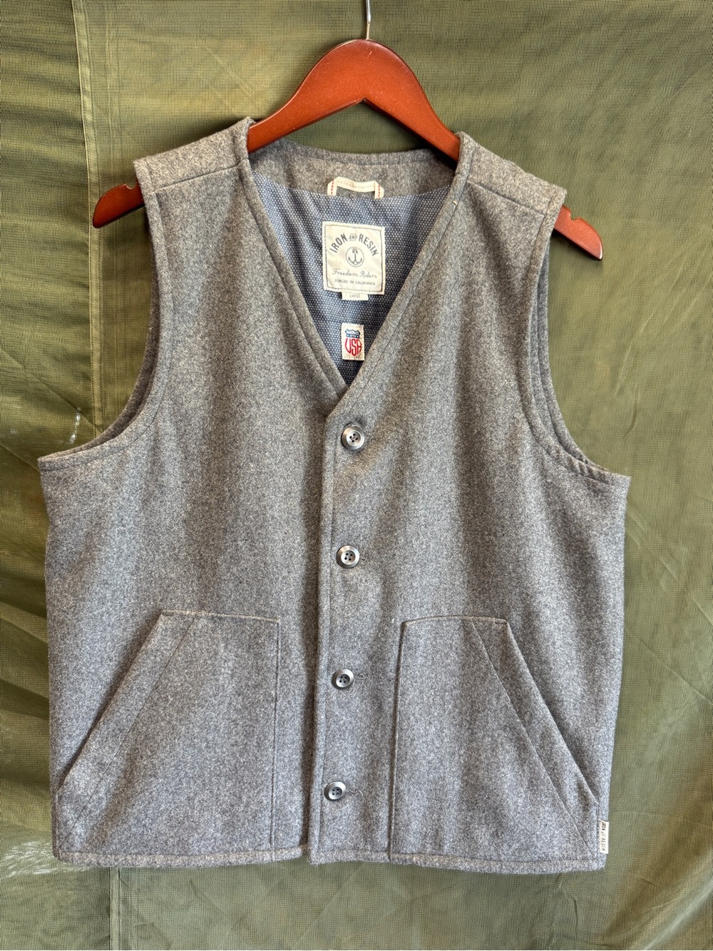 Iron & Resin Gray Wool Button Vest